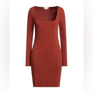 🔆 Vince Orange Long Sleeve Square Neck Bodycon Dress - Size M / NWOT